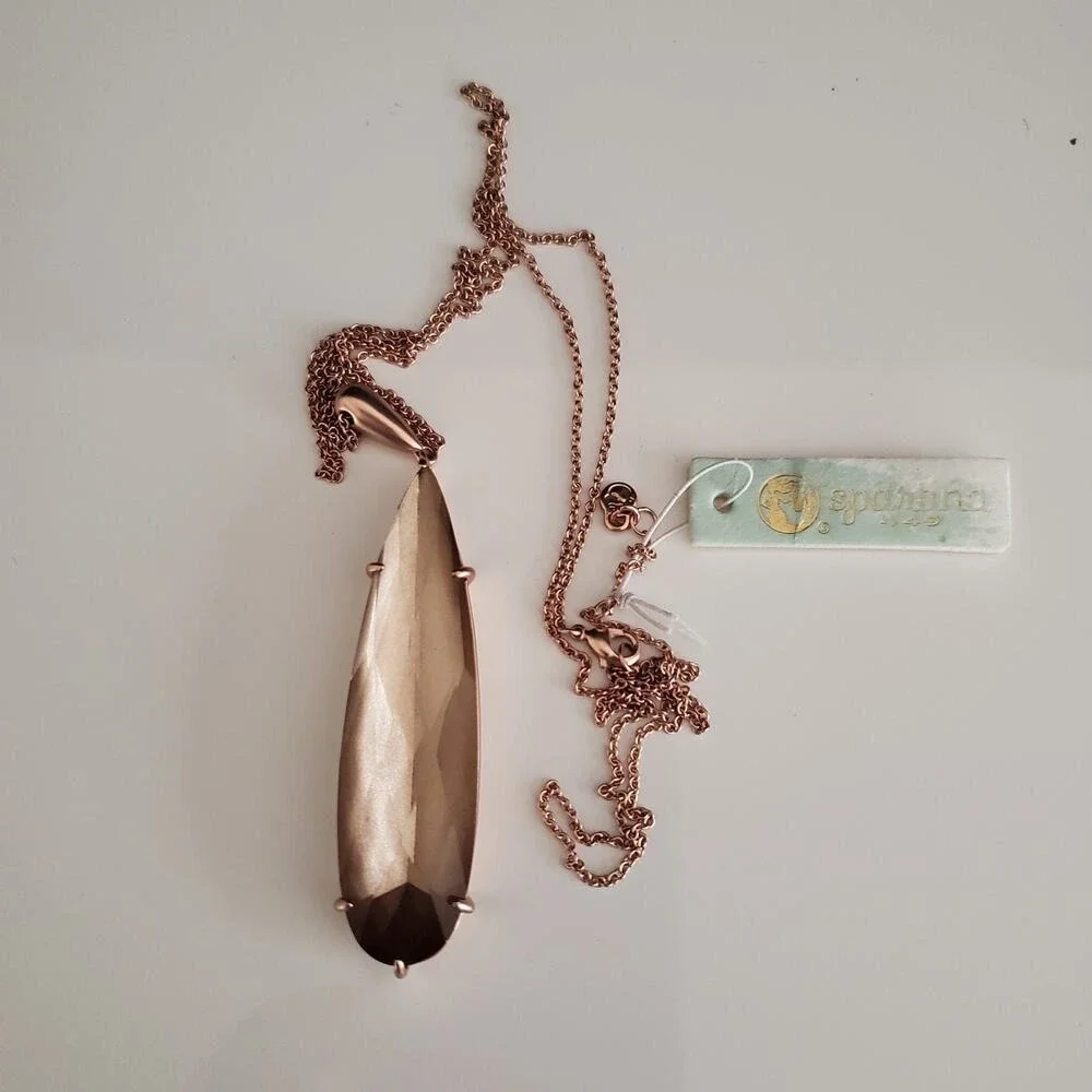 Spartina 449‎ Mermaid Glass Rose Gold Champagne Faceted Teardrop Pendant Long